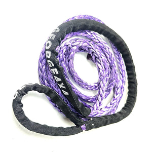 George4x4 Soft Loop Winch Rope SLWR Description: Heavy Duty Soft Loop End and aluminium ferrule eye at the other end Made of Synthetic rope, very light, can float in water High Abrasion resistance and good UV resistance No stretch, easy handling Spliced in Australia FEATURES: 10mm, rated breaking 9500kg, suit for 12000lbs and 16000lbs winches Colour Available: Yellow and Purple