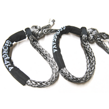Load image into Gallery viewer, Soft Shackles are an alternative to traditional steel shackles and are made of Synthetic rope (well known as Dyneema/Spectra etc). They are Lighter, Stronger, and more flexible. Diamond knot Soft Shackle Hand spliced in Australia, Tested by NATA-accredited lab Super lightweight, can float in water UV-resistant, waterproof and more durable Protective sleeve fitted Features:  12mm*70cm Breaking Strength: 19800kg