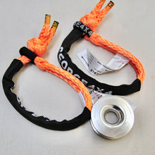 Load image into Gallery viewer, 1pc/2pcs/3pcs/4pcs*Soft Shackle (Orange or Purple diamond Knot), Australian made  Rope Size: 11mm  Breaking Strength: 15000kg    1pc*Aluminum Pulley Snatch Ring, Australian designed and NATA accredited lab tested  Inner-Outer diam: 30mm-100mm  Breaking Strength: 11000kg   Features:  Rated load 11000kg, strictly tested, no failure till 11000kg Rope running from 8mm to 14mm Solid Aluminium polished Net weight: 0.39kg, lighter and safer The soft shackle can float in water Protective sleeve fitted 