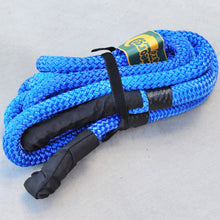 Load image into Gallery viewer, George4x4 uses 100% double-braided Nylon, which increases rope elongation up to 30%. Our kinetic ropes are hand spliced and rigorously tested. These ropes are Heavy Duty, but light and small enough to easily stow. They are much stronger and more durable than the common snatch strap.  Abrasion-Resistant coated eyelets offer longer life Water, UV and abrasive resistant Reduces potential of damage for both vehicles  30% stretching, increasing kinetic energy. 23900kgs*9m with reinforced eye Thickness 32mm