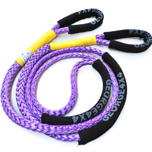 George4x4 Bridle Rope is constructed of a unique ultra-high molecular weight polyethylene material(UHMWPE), also known as Dyneema/Spectra. It is extremely high-strength and low-stretch. Description:   UV resistant, waterproof and more durable Very light, can float in water Both ends have protective sleeves and one sliding sleeve on the middle Australian made, Australian tested Features: 11mm, Minimum Breaking force rated 11000kg Visible colour-purple