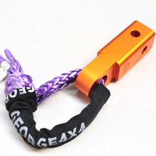 Load image into Gallery viewer, 1pc*Soft Shackle(Purple diamond), Australian made  10mm*50cm  Breaking Strength: 13300kg    1pc*Soft Shackle Hitch  170mm  Breaking Strength: 20000kg    Features:  Hitch made of Aluminium Alloy T6, Light and convenient 50mm*50mm*170mm (170mm length) WLL 5000kg, Minimum Breaking test: 20000kg Hitch hole is smooth and round edge, friendly designed for Soft Shackle Hitch is multiple holes designed to connect vertically and horizontally Can connect directly with soft shackles and D shackles