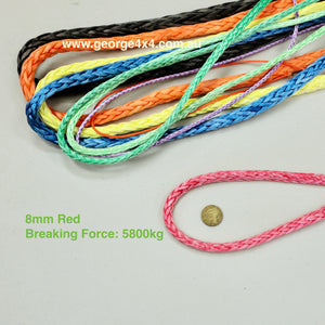 GEROGE4x4 HMPE Ropes can be used as Electric Winch ropes, Hand Winch ropes, Wakeboarding ropes, Tow or Towing ropes, Mooring ropes, Yacht ropes, Ropes for aviation, Ropes for works in forests, Ropes for rescue services, Ropes for energy industry and many other...  George4x4 HMPE rope is sold per Meter   Features:   High strength-to-weight ratio  Stronger than steel wire  High UV resistance  Floats and does not absorb water  Low stretch  Easy to splice 