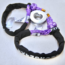 Load image into Gallery viewer, 1pc/2pcs/3pcs/4pcs*Soft Shackle (Orange or Purple diamond Knot), Australian made  Rope Size: 11mm  Breaking Strength: 15000kg    1pc*Aluminum Pulley Snatch Ring, Australian designed and NATA accredited lab tested  Inner-Outer diam: 30mm-100mm  Breaking Strength: 11000kg   Features:  Rated load 11000kg, strictly tested, no failure till 11000kg Rope running from 8mm to 14mm Solid Aluminium polished Net weight: 0.39kg, lighter and safer The soft shackle can float in water Protective sleeve fitted 
