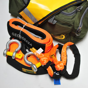 4WD Recovery kit 8pcs: 8000kg Snatch Strap + 2*Steel Rated Shackles + Equaliser Strap + 2*15000kg Soft Shackles + Damper + Carry Bag