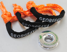 Load image into Gallery viewer, 1pc/2pcs/3pcs/4pcs*Soft Shackle (Orange or Purple diamond Knot), Australian made  Rope Size: 11mm  Breaking Strength: 15000kg    1pc*Aluminum Pulley Snatch Ring, Australian designed and NATA accredited lab tested  Inner-Outer diam: 30mm-100mm  Breaking Strength: 11000kg   Features:  Rated load 11000kg, strictly tested, no failure till 11000kg Rope running from 8mm to 14mm Solid Aluminium polished Net weight: 0.39kg, lighter and safer The soft shackle can float in water Protective sleeve fitted 