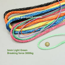 Load image into Gallery viewer, GEROGE4x4 HMPE Ropes can be used as Electric Winch ropes, Hand Winch ropes, Wakeboarding ropes, Tow or Towing ropes, Mooring ropes, Yacht ropes, Ropes for aviation, Ropes for works in forests, Ropes for rescue services, Ropes for energy industry and many other...  George4x4 HMPE rope is sold per Meter   Features:   High strength-to-weight ratio  Stronger than steel wire  High UV resistance  Floats and does not absorb water  Low stretch  Easy to splice 