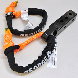 1pc*Soft Shackle (Orange diamond), Australian made  Size: 11mm  Length 60cm or 65cm  Breaking Strength: 15000kg    1pc*Soft Shackle Hitch  232mm  WLL: 5000kg, Breaking Strength: 20000kg    Features:  Hitch made of Aluminium Alloy T6, Light and convenient 50mm*50mm*232mm (232mm length) WLL 5000kg, Minimum Breaking test: 20000kg The hitch hole is smooth and round edge, friendly designed for Soft Shackle