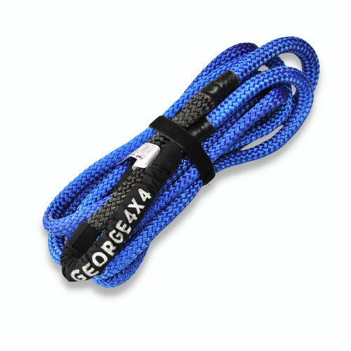 George4x4 uses 100% double-braided Nylon, which increases rope elongation up to 30%. Our kinetic ropes are hand spliced and rigorously tested. These ropes are Heavy Duty, but light and small enough to easily stow. They are much stronger and more durable than the common snatch strap.  Abrasion-Resistant coated eyelets offer longer life Water, UV and abrasive resistant Reduces potential of damage for both vehicles  30% stretching, increasing kinetic energy. 8600kgs*9m with reinforced eye Thickness 19mm