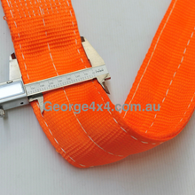 Load image into Gallery viewer, This tow strap can also be used as an extension for snatch straps, even for winch ropes. It can also be used as a Tow Strap for front recovery points or a long tree trunk protector. Used for Recovery Towing or Road Towing.   FEATURES: 9meter length, 75mm Width Heavy-duty reinforced eyelets 100% made of polyester, light and durable 14000kg Breaking force rated, tested breaking 15300kg