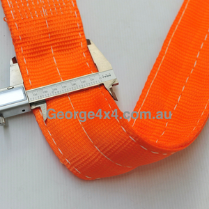 This tow strap can also be used as an extension for snatch straps, even for winch ropes. It can also be used as a Tow Strap for front recovery points or a long tree trunk protector. Used for Recovery Towing or Road Towing.   FEATURES: 9meter length, 75mm Width Heavy-duty reinforced eyelets 100% made of polyester, light and durable 14000kg Breaking force rated, tested breaking 15300kg