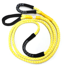 Load image into Gallery viewer, George4x4 Bridle Rope is constructed of a unique ultra-high molecular weight polyethylene material(UHMWPE), also known as Dyneema/Spectra. It is extremely high-strength and low-stretch. Description:   UV resistant, waterproof and more durable Very light, can float in water Both ends have protective sleeves and one sliding sleeve on the middle Australian made, Australian tested Features:  10mm, Minimum Breaking force rated 9500kg Visible colour-yellow
