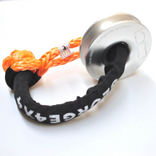 Load image into Gallery viewer, 1pc*Soft Shackle (Orange button), Australian made  Size: 11mm  Length: 65cm   Breaking Strength: 18000kg    1pc*Aluminum Pulley Snatch Ring, Australian designed and NATA accredited lab tested  Inner-Outer diam: 32mm-125mm  Breaking Strength: 15000kg   Features:  Breaking strength 15000kg, strictly tested in Australia by NATA-certified lab Solid Aluminium polished Ring Net weight: 0.73kg, lighter and safer Rope running up to 16mm