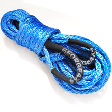 Load image into Gallery viewer, The George4x4 Towing Rope is made of a unique ultra-high molecular weight polyethylene material (UHMWPE), known as Dyneema/Spectra or high-modulus polyethylene (HMPE). High strength and low stretch.  UV resistant, waterproof and more durable Very light, can float in water Both ends have a soft loop and protective sleeves Static Rope Suitable for sailing, off-road towing Fitted for 4WD electric Winch, Hand Winch, Trailer Winch, Towing etc. 9mm, breaking strength 8000kg Australian made, tested