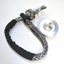 Load image into Gallery viewer, 1pc/2pcs/3pcs/4pcs*Soft Shackle (Silver diamond), Australian made  12mm*70cm Breaking Strength: 19800kg  1pc*Aluminum Pulley Snatch Ring, Australian designed and NATA accredited lab tested  Inner-Outer diam: 30mm-100mm Breaking Strength: 11000kg   Features:  Rated load 11000kg, strictly tested, no failure till 11000kg Rope running from 8mm to 14mm Solid Aluminium polished Net weight: 0.40kg, lighter and safer