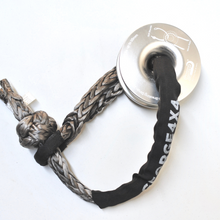 Load image into Gallery viewer, 1pc*Soft Shackle (Silver diamond), Australian made  Size: 12mm  Length: 65cm or 70cm   Breaking Strength: 18000kg    1pc*Aluminum Pulley Snatch Ring, Australian designed and NATA accredited lab tested  Inner-Outer diam: 32mm-125mm  Breaking Strength: 15000kg   Features:  Breaking strength of 15000kg, strictly tested in Australia by NATA-certified lab Solid Aluminium polished Ring Net weight: 0.73kg, lighter and safer Rope running up to 16mm Soft shackle can float in water Protective sleeve fitted