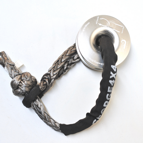 1pc*Soft Shackle (Silver diamond), Australian made  Size: 12mm  Length: 65cm or 70cm   Breaking Strength: 18000kg    1pc*Aluminum Pulley Snatch Ring, Australian designed and NATA accredited lab tested  Inner-Outer diam: 32mm-125mm  Breaking Strength: 15000kg   Features:  Breaking strength of 15000kg, strictly tested in Australia by NATA-certified lab Solid Aluminium polished Ring Net weight: 0.73kg, lighter and safer Rope running up to 16mm Soft shackle can float in water Protective sleeve fitted
