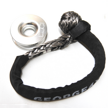 Load image into Gallery viewer, 1pc*Soft Shackle (Silver button), Australian made  Size: 12mm  Length: 60cm or 70cm   Breaking Strength: 22000kg    1pc*Aluminum Pulley Snatch Ring(NEW DESIGN), Australian designed and NATA accredited lab tested  Inner-Outer diam: 30mm-100mm  Breaking Strength: 11000kg   Features:  Rated load 11000kg, strictly tested, no failure till 11000kg Curved edge and Bigger Groove. Winch Rope running from 8mm to 14mm Solid Aluminium polished Net weight: 0.39kg, lighter and safer 