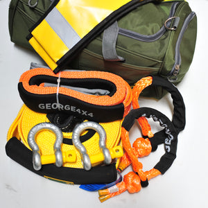 4WD Recovery kit 8pcs: 11000kg Snatch Strap +2*Steel Rated Shackles + Equaliser Strap + 2*15000kg Soft Shackles + Damper + Carry Bag