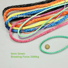 Load image into Gallery viewer, GEROGE4x4 HMPE Ropes can be used as Electric Winch ropes, Hand Winch ropes, Wakeboarding ropes, Tow or Towing ropes, Mooring ropes, Yacht ropes, Ropes for aviation, Ropes for works in forests, Ropes for rescue services, Ropes for energy industry and many other...  George4x4 HMPE rope is sold per Meter   Features:   High strength-to-weight ratio  Stronger than steel wire  High UV resistance  Floats and does not absorb water  Low stretch  Easy to splice 