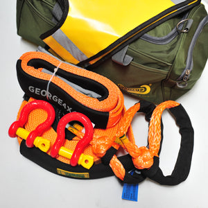 4WD Recovery kit 8pcs: 8000kg Snatch Strap + 2*Steel Rated Shackles + Equaliser Strap + 2*15000kg Soft Shackles + Damper + Carry Bag