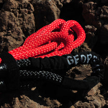 Load image into Gallery viewer, George4x4 uses 100% double-braided Nylon, which increases rope elongation up to 30%. Our kinetic ropes are hand spliced and rigorously tested. These ropes are Heavy Duty, but light and small enough to easily stow. They are much stronger and more durable than the common snatch strap.  Abrasion-Resistant coated eyelets offer longer life Water, UV and abrasive resistant Reduces potential of damage for both vehicles  30% stretching, increasing kinetic energy. 5000kgs*9m with reinforced eye Thickness 16mm