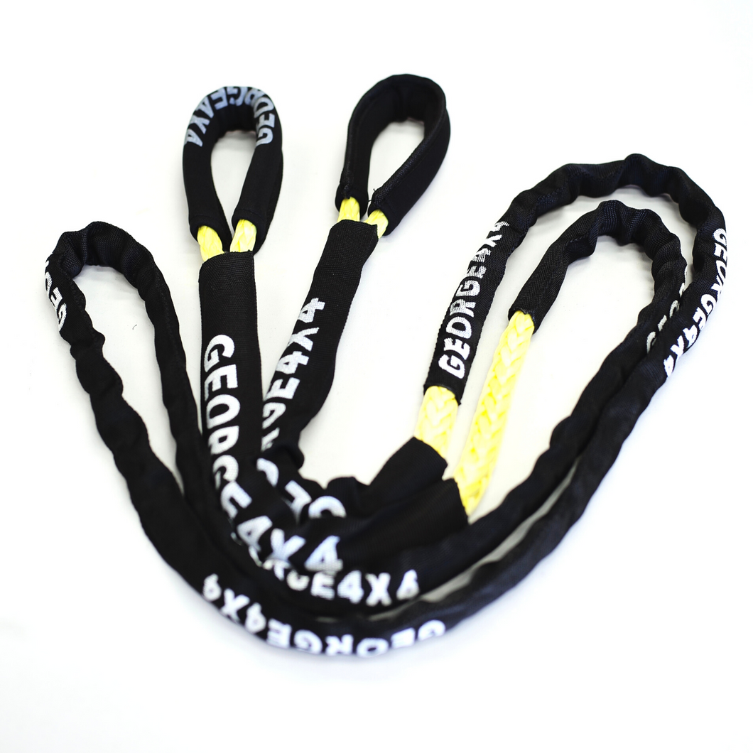 George4x4 Bridle Rope is constructed of a unique ultra-high molecular weight polyethylene material(UHMWPE), It is extremely high-strength and low-stretch. This Bridle rope has been fully sheathed into one piece, can be used as a tree trunk protector and extension for kinetic rope or snatch strap.  UV resistant, waterproof and more durable Very light, can float in water Both ends have protective sleeves and are fully sheathed Australian-made, Australian tested  10mm, Minimum Breaking force rated 9500kg