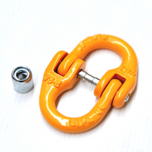 Load image into Gallery viewer, A hammerlock, a link that connects chains to other fittings when the chain link is too small. Made of high-quality alloy steel, drop forged and heat-treated for strength and flexibility. Easy to assemble and disassemble, often used to connect winch hooks to steel cable/synthetic winch rope. Consist of two separate body pieces, a tapered shaft, and a sleeve Size: 7/8mm WLL: 2ton BS: 8.0ton Grade: 80 (T8) Test certificate supplied upon request Pin comes with Oxygen Black or Galv. randomly