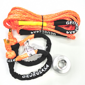 George4x4 4WD Lightweight Recovery Kit This kit includes  1pc*Extension Towing Rope (Orange/Purple), Australian made  11mm*10m  Breaking Strength: 11000kg  2pcs*Soft Shackles (Orange/Purple diamond), Australian made  65cm  Breaking Strength: 15000kg    1pc*Aluminum Pulley Snatch Ring, Australian designed and NATA accredited lab tested  Inner-Outer diam: 30mm-100mm  Running rope: 8mm-14mm  Breaking Strength: 11000kg