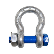 Load image into Gallery viewer, Rated Bolt Shackle 3200kg Grade S Bow type with Safety pin and nut blue pin safety factor 6:1 Rigging Lifting