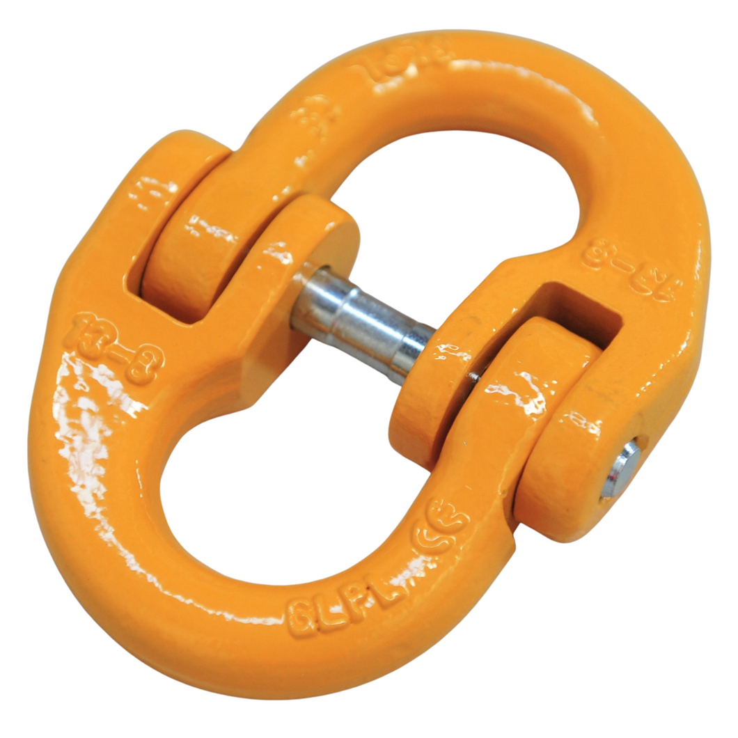 A hammerlock, a link that connects chains to other fittings when the chain link is too small. Made of high-quality alloy steel, drop forged and heat-treated for strength and flexibility. Easy to assemble and disassemble, often used to connect winch hooks to steel cable/synthetic winch rope. Consist of two separate body pieces, a tapered shaft, and a sleeve Size: 13mm WLL: 5.3ton BS: 21.2ton Grade: 80 (T8) Test certificate supplied upon request 