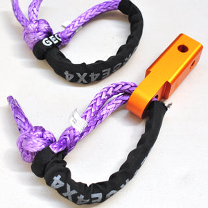 1pc*Soft Shackle (Purple diamond), Australian made  11mm*60cm/65cm  Breaking Strength: 15000kg    1pc*Soft Shackle Hitch  170mm  Breaking Strength: 20000kg  Features:  Hitch made of Aluminium Alloy T6, Light and convenient 50mm*50mm*170mm (170mm length) WLL 5000kg, Minimum Breaking test: 20000kg The hitch hole is smooth and round edge, friendly designed for Soft Shackle Hitch is multiple-holes designed to connect vertically and horizontally Can connect directly with soft shackles and D shackles