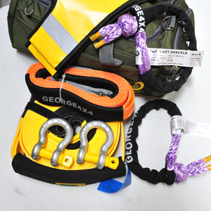 4WD Recovery kit 8pcs: 11000kg Snatch Strap +2*Steel Rated Shackles + Equaliser Strap + 2*15000kg Soft Shackles + Damper + Carry Bag