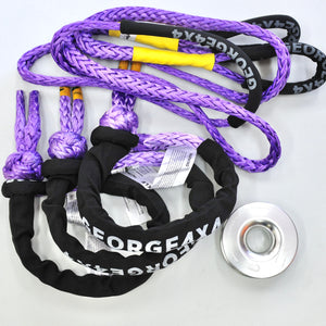 4WD Recovery Kit: 11000kg Orange/Purple Bridle (equalizer) Rope + Soft shackle + Snatch Ring