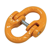 Load image into Gallery viewer, A hammerlock, a link that connects chains to other fittings when the chain link is too small. Made of high-quality alloy steel, drop forged and heat-treated for strength and flexibility. Easy to assemble and disassemble, often used to connect winch hooks to steel cable/synthetic winch rope. Consist of two separate body pieces, a tapered shaft, and a sleeve Size: 6mm WLL: 1.12ton BS: 4.48ton Grade: 80 (T8) Test certificate supplied upon request Pin comes with Oxygen Black or Galv. randomly