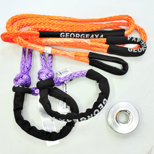 4WD Recovery Kit: 11000kg Orange/Purple Bridle (equalizer) Rope + Soft shackle + Snatch Ring