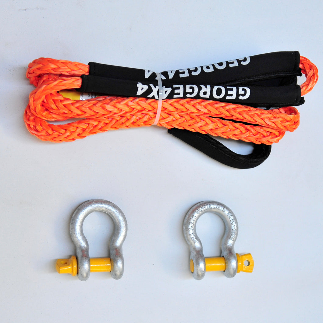 Equaliser Rope Combo: Bridle Rope(equalizer) 11mm*11000kg + 2*Rated Steel Shackles, 4WD Recovery Gear 4x4 offroad