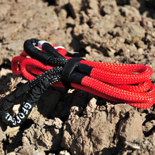 Load image into Gallery viewer, George4x4 uses 100% double-braided Nylon, which increases rope elongation up to 30%. Our kinetic ropes are hand spliced and rigorously tested. These ropes are Heavy Duty, but light and small enough to easily stow. They are much stronger and more durable than the common snatch strap.  Abrasion-Resistant coated eyelets offer longer life Water, UV and abrasive resistant Reduces potential of damage for both vehicles  30% stretching, increasing kinetic energy. 5000kgs*9m with reinforced eye Thickness 16mm