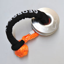 Load image into Gallery viewer, 1pc*Soft Shackle (Orange button), Australian made  Size: 11mm  Length: 65cm   Breaking Strength: 18000kg    1pc*Aluminum Pulley Snatch Ring, Australian designed and NATA accredited lab tested  Inner-Outer diam: 32mm-125mm  Breaking Strength: 15000kg   Features:  Breaking strength 15000kg, strictly tested in Australia by NATA-certified lab Solid Aluminium polished Ring Net weight: 0.73kg, lighter and safer Rope running up to 16mm