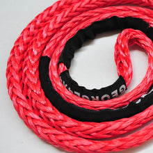 Load image into Gallery viewer, George4x4 Bridle Rope is constructed of a unique ultra-high molecular weight polyethylene material(UHMWPE), also known as Dyneema/Spectra. It is extremely high-strength and low-stretch. Description:  UV resistant, waterproof and more durable Very light, can float in water Both ends have protective sleeves and one sliding sleeve on the middle Australian-made, Australian tested Features:  14mm, rated 18000kg Visible colour-red