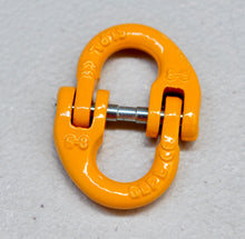 Load image into Gallery viewer, A hammerlock, a link that connects chains to other fittings when the chain link is too small. Made of high-quality alloy steel, drop forged and heat-treated for strength and flexibility. Easy to assemble and disassemble, often used to connect winch hooks to steel cable/synthetic winch rope. Consist of two separate body pieces, a tapered shaft, and a sleeve Size: 6mm WLL: 1.12ton BS: 4.48ton Grade: 80 (T8) Test certificate supplied upon request Pin comes with Oxygen Black or Galv. randomly