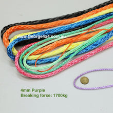 Load image into Gallery viewer, GEROGE4x4 HMPE Ropes can be used as Electric Winch ropes, Hand Winch ropes, Wakeboarding ropes, Tow or Towing ropes, Mooring ropes, Yacht ropes, Ropes for aviation, Ropes for works in forests, Ropes for rescue services, Ropes for energy industry and many other...  George4x4 HMPE rope is sold per Meter   Features:   High strength-to-weight ratio  Stronger than steel wire  High UV resistance  Floats and does not absorb water  Low stretch  Easy to splice 