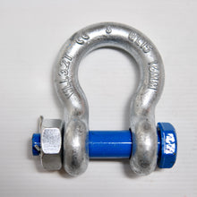 Load image into Gallery viewer, Rated Bolt Shackle 3200kg Grade S Bow type with Safety pin and nut blue pin safety factor 6:1 Rigging Lifting