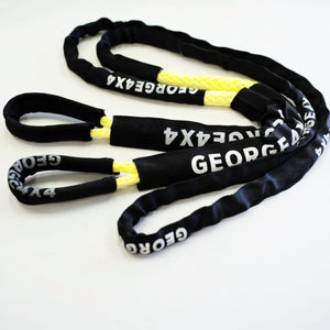 George4x4 Bridle Rope is constructed of a unique ultra-high molecular weight polyethylene material(UHMWPE), It is extremely high-strength and low-stretch. This Bridle rope has been fully sheathed into one piece, can be used as a tree trunk protector and extension for kinetic rope or snatch strap.  UV resistant, waterproof and more durable Very light, can float in water Both ends have protective sleeves and are fully sheathed Australian-made, Australian tested  10mm, Minimum Breaking force rated 9500kg