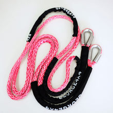 Load image into Gallery viewer, George4x4 Bridle Rope is constructed of a unique ultra-high molecular weight polyethylene material(UHMWPE), known as Dyneema/Spectra. This Bridle rope has been fully sheathed into one piece, can be used as a tree trunk protector and extension for kinetic rope or snatch strap. can float in water High Abrasion resistance and good UV resistance No stretch, easy handling Hard Eye designed-Heavy duty Reinforced eyelets with STAINLESS STEEL THIMBLE Spliced in Australia 14mm, rated breaking 18000kg