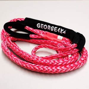 The George4x4 Towing Rope is made of a unique ultra-high molecular weight polyethylene material (UHMWPE), known as Dyneema/Spectra or high-modulus polyethylene (HMPE). High strength and low stretch.  UV resistant, waterproof and more durable Very light, can float in water Both ends have a soft loop and protective sleeves Static Rope Suitable for sailing, off-road towing Fitted for 4WD electric Winch, Hand Winch, Trailer Winch, Towing etc. 16mm, breaking strength 24000kg Australian made, tested