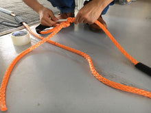 Load image into Gallery viewer, The George4x4 Towing Rope is made of a unique ultra-high molecular weight polyethylene material (UHMWPE), known as Dyneema/Spectra or high-modulus polyethylene (HMPE). High strength and low stretch.  UV resistant, waterproof and more durable Very light, can float in water Both ends have a soft loop and protective sleeves Static Rope Suitable for sailing, off-road towing Fitted for 4WD electric Winch, Hand Winch, Trailer Winch, Towing etc. 11mm, breaking strength 11000kg Australian made, tested