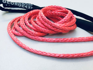 The George4x4 Towing Rope is made of a unique ultra-high molecular weight polyethylene material (UHMWPE), known as Dyneema/Spectra or high-modulus polyethylene (HMPE). High strength and low stretch.  UV resistant, waterproof and more durable Very light, can float in water Both ends have a soft loop and protective sleeves Static Rope Suitable for sailing, off-road towing Fitted for 4WD electric Winch, Hand Winch, Trailer Winch, Towing etc. 8mm, breaking strength 5800kg Australian made, tested