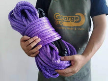Load image into Gallery viewer, The George4x4 Towing Rope is made of a unique ultra-high molecular weight polyethylene material (UHMWPE), known as Dyneema/Spectra or high-modulus polyethylene (HMPE). High strength and low stretch.  UV resistant, waterproof and more durable Very light, can float in water Both ends have a soft loop and protective sleeves Static Rope Suitable for sailing, off-road towing Fitted for 4WD electric Winch, Hand Winch, Trailer Winch, Towing etc. 11mm, breaking strength 11000kg Australian made, tested