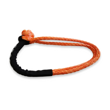 Load image into Gallery viewer, Soft Shackles are an alternative to traditional steel shackles and are made of Synthetic rope (well known as Dyneema/Spectra etc). They are Lighter, Stronger, and more flexible.  Button knot Orange Soft Shackle*1pc Hand spliced in Australia, Tested by NATA-accredited lab Super lightweight, can float in water UV-resistant, waterproof and more durable Protective sleeve fitted Features:  11mm*100cm Breaking Strength: 18000kg